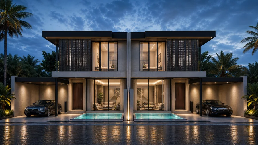 A twin house with a private pool in the Thep Krasattri community